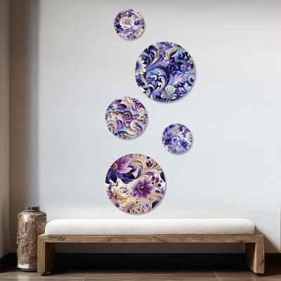 Wooler - Ensemble d'art mural rond floral glamour de 5