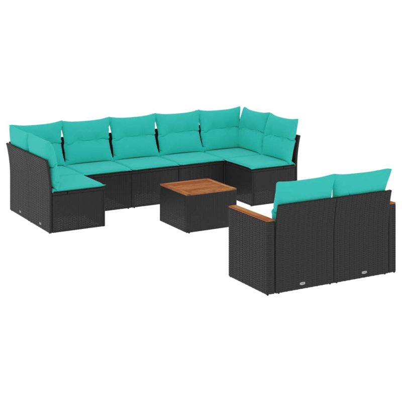  Ensemble de canapé de patio 10 pièces avec coussins en rotin de polyester noir