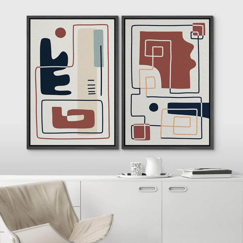 Style Mid-Century, collage, géométrie Mid-Century, formes abstraites, illustrations, œuvre d'art moderne, chambre bohème
