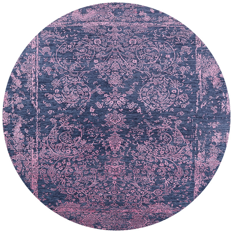 Tapis floral bleu / rose, Rond 4 pi