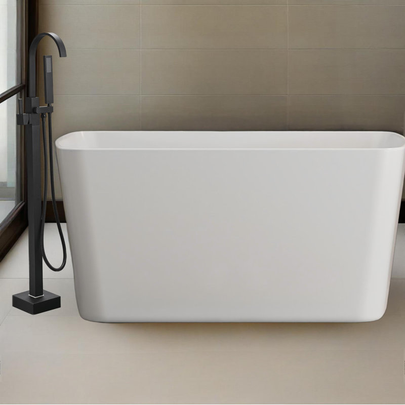 49'' Acrylic Freestanding Soaking Bathtub, Square-shape Japanese Soaking Hot Tub, Chrome Overflow and Quick Drain, Glossy White