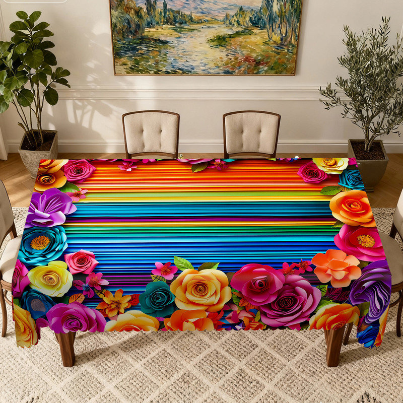 Nappe en polyester lavable à la machine Rainbow, L 86,6 po x l 70,8 po