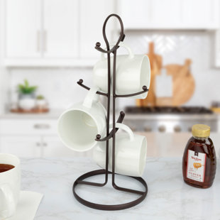Tea Cup Stand Mug Holder Organizer Iron Heavy Quality Coffee Cups Stand for  6 Cups Wrought