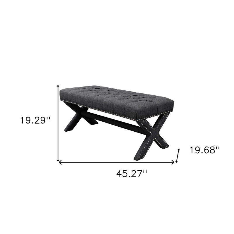 Lovell 45" Upholstered Linen Bench, Dark Gray