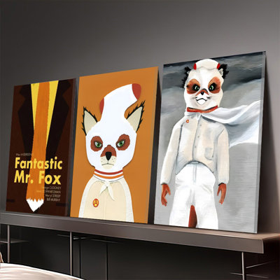 Ensemble de 3 affiches encadrées, inspirées du film Fantastic Mr. Fox de Wes Anderson. Impressions élégantes de personnages d'animaux pour la décoration intérieure, cadeau idéal pour les cinéphiles, œuvres d'art modernes pour le salon, la chambre ou le bureau.