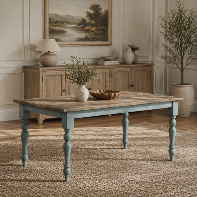 Blue And Brown Two-Tone Finish Wood Dining Table