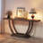 63-Inch Geometric Base Slim Console Table, Upholstered Sofa Back Table With Shelves For Living Room Foyer Hallway (Rustic Brown)-2075540845