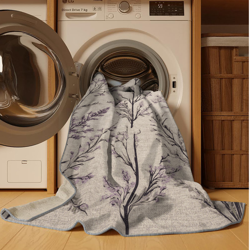 Tapis gris botanique lavable à la machine, Tapis de couloir 2 pi x 5 pi