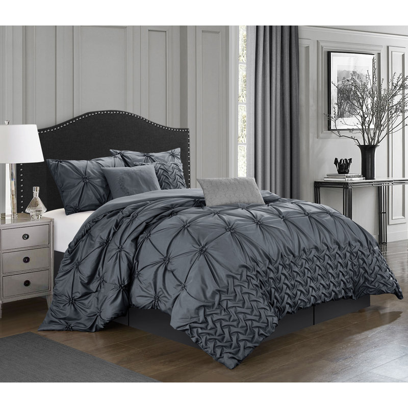 Piercen Microfiber 7 Piece Comforter Set, Cal. King Comforter + 6 Additional Pieces, Gray