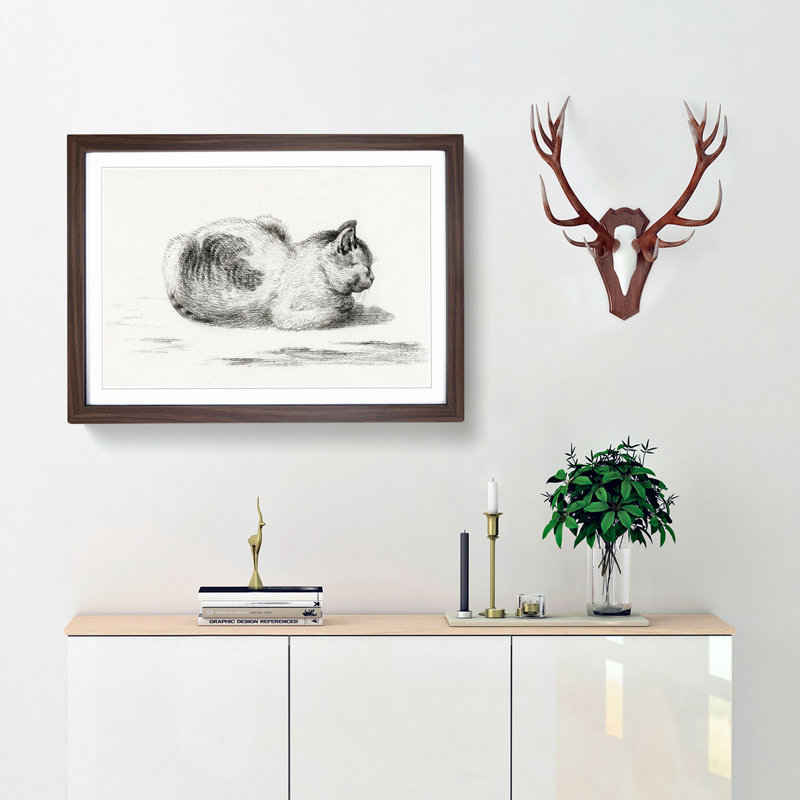 The Cat by Jean Bernard - Picture Frame Art Print, 27cm H x 36cm W x 2cm D, Walnut Framed