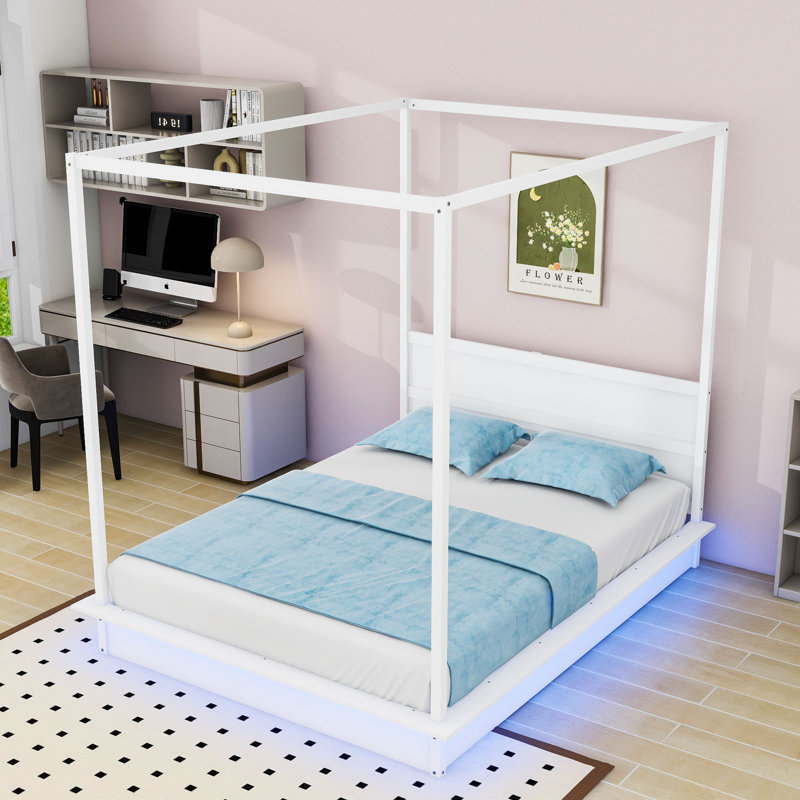 Lit plateforme à baldaquin avec design moderne et lumière DEL, Grand lit