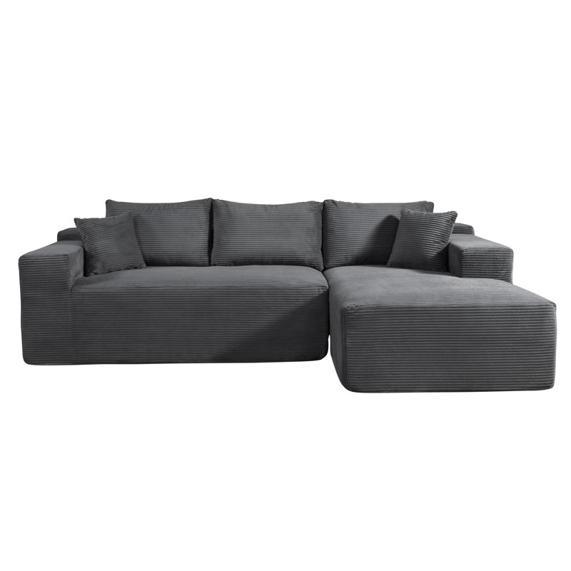 Canapé modulaire en mousse haute densité, Orienté à droite, Velours côtelé gris foncé