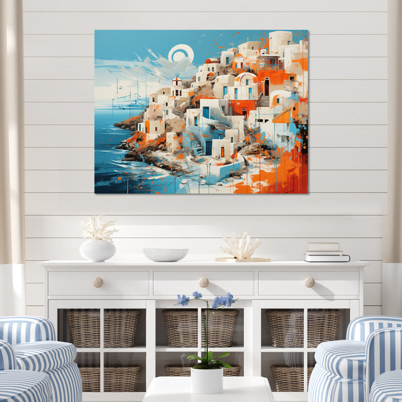 Paysage coloré de Santorin en Grèce IV - Santorini, art mural, Toile tendue,  H 16 po x l 32 po x P 1 po