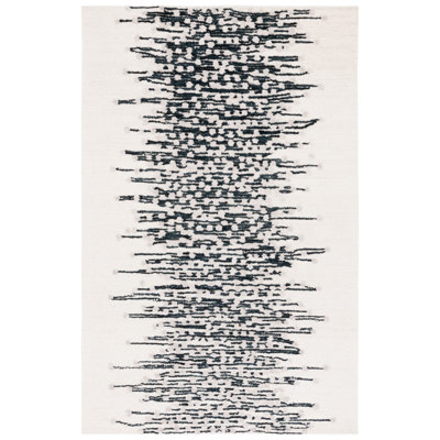 Tapis abstrait en laine / coton touffeté à la main Metro en ivoire / noir