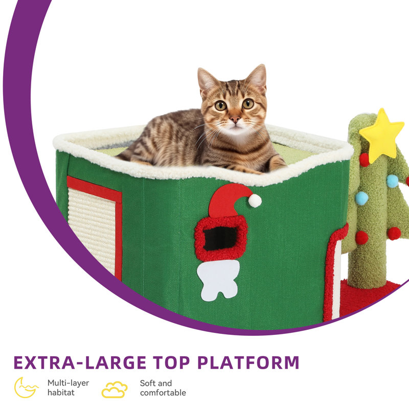 Maison de chat de Noël, 3 étages pour chats d'intérieur, petite maisonnette pour chat, maisonnette moderne pour plusieurs chatons