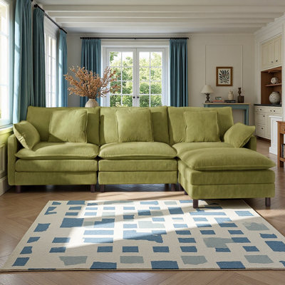 Canapé modulaire 110 po à 3 places avec repose-pieds en molleton corail moelleux, canapé de salon moderne en L