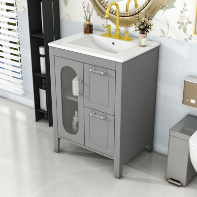 Meuble-lavabo avec deux tiroirs et tablette réglable