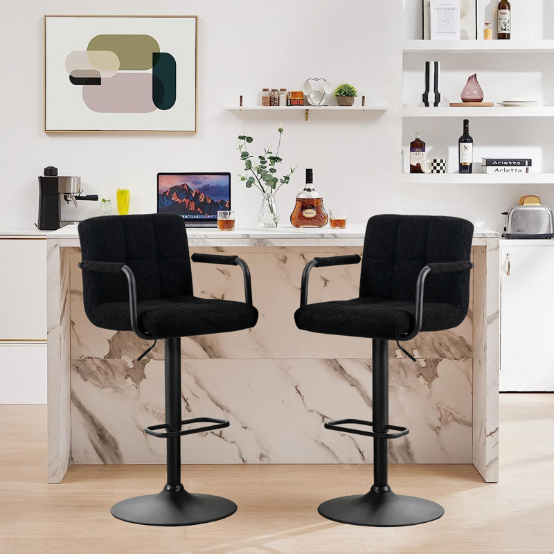 Eldredge 25"-31" Height Adjustable Rotating Bar Stool with Metal Frame, Noir