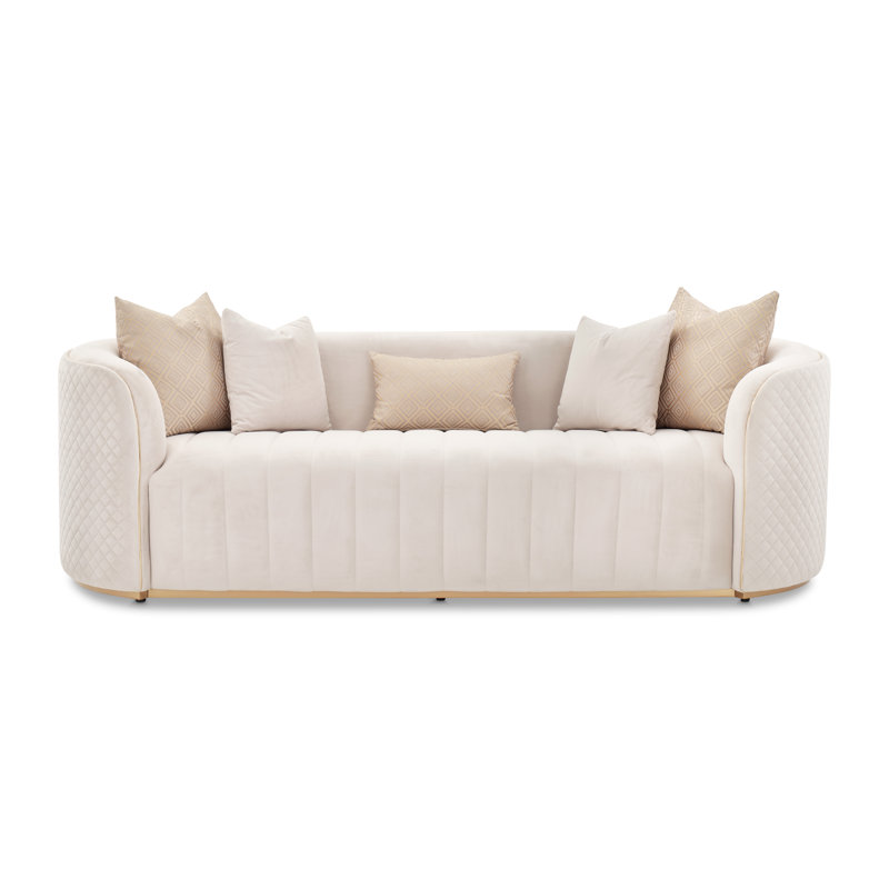 Ariana 83'' Velvet Round Arm Loveseat, Beige, 31" H x 97" W x 35" D