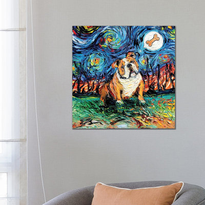 Starry Bulldog 1 Piece Wrapped Canvas Painting