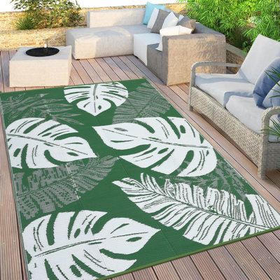 Tapis d'extérieur imperméable en paille réversible en plastique 8 x 10, tapis de feuilles de palmier moderne Tropics