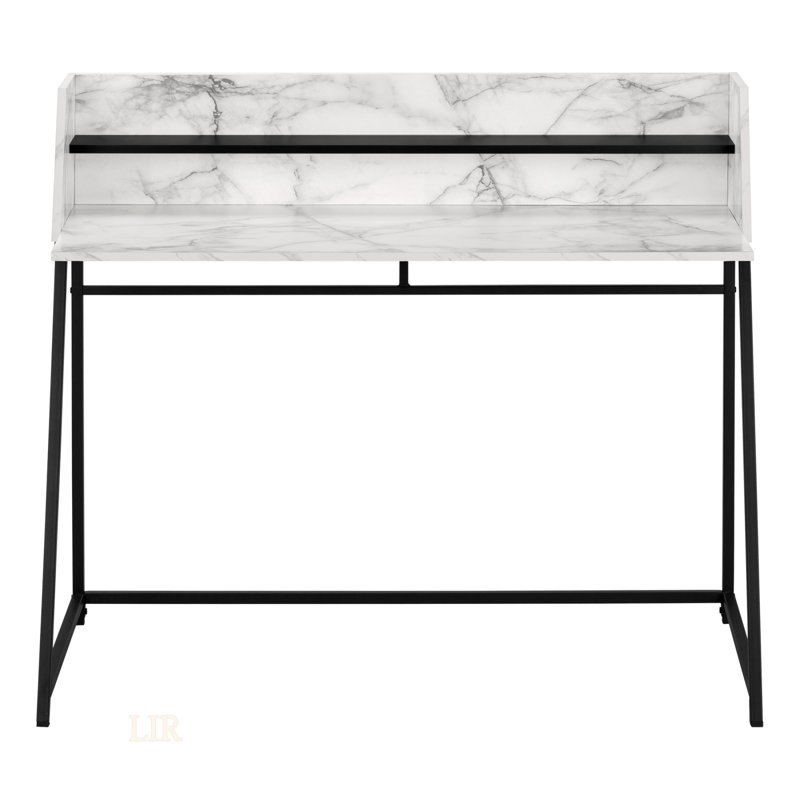 Bureau à domicile Neni, stratifié pierre 47 po, tablette, H 39,25 po x l 47,25 po x P 23,75 po, Noir, Marbre blanc
