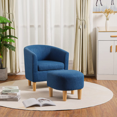 Upholstered 27" Wide Barrel Chair with Ottoman