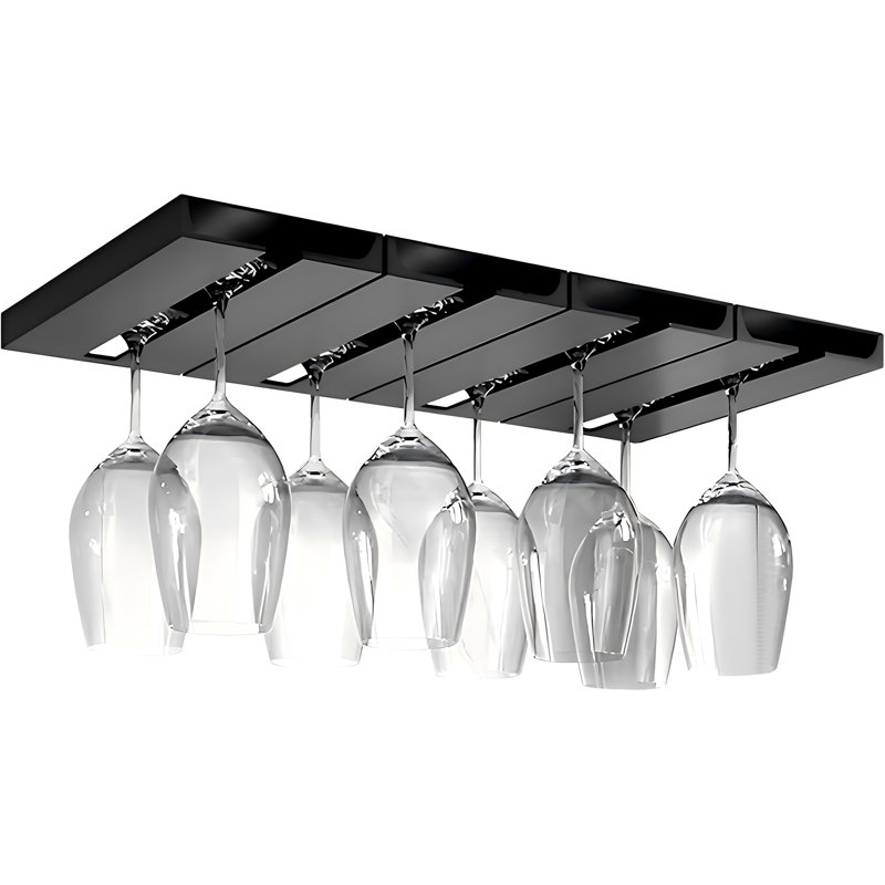 Porte-verres à vin avec porte-verres à pied sous armoire ou comptoir pour bar, cuisine et restaurant (noir)