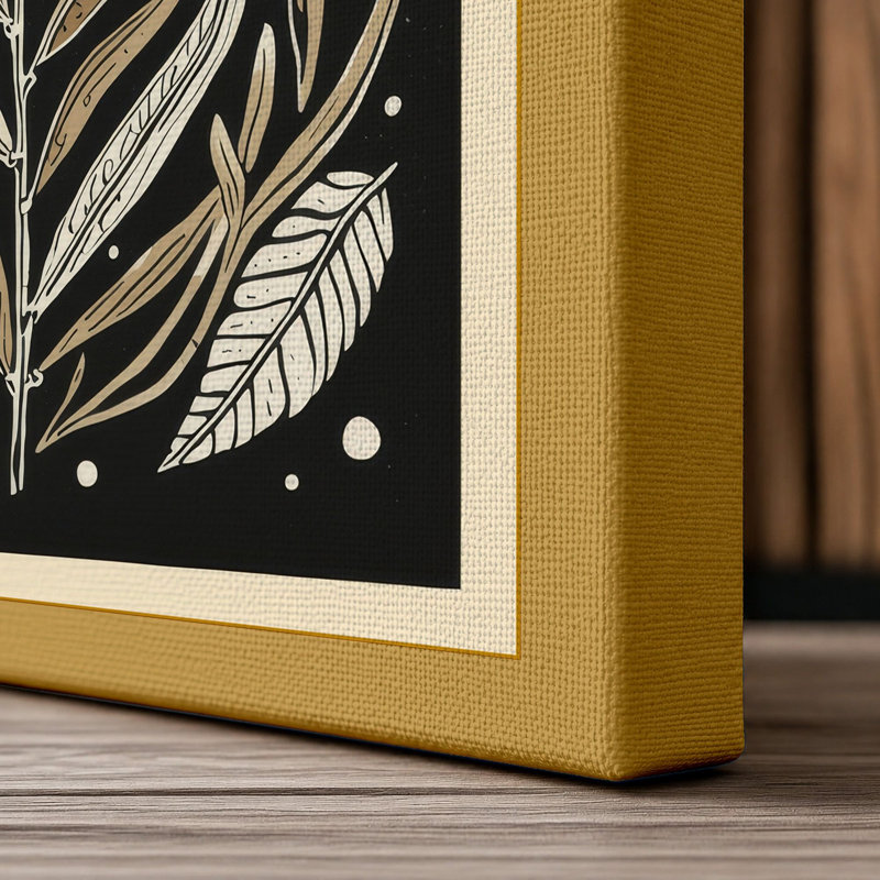 Linocut Garden Botanical - Wrapped Canvas, 30x20 - 76.2 x 50.8 cm, Ochre Border