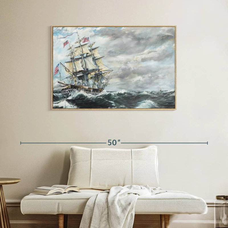 Tête de frégate USS Constitution pour frégate, Cadre flottant en bois naturel, 40 po x 27 po