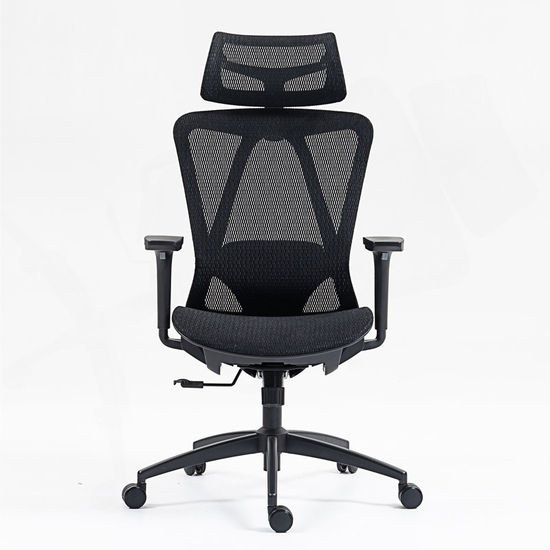 Chaise de bureau haut dossier en filet avec accoudoirs réglables en 3D, Noir
