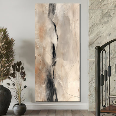 Black And Grey Brushstroke Abstract Painting - Abstract Collages Wall Art, Black Contemporary Canvas Print