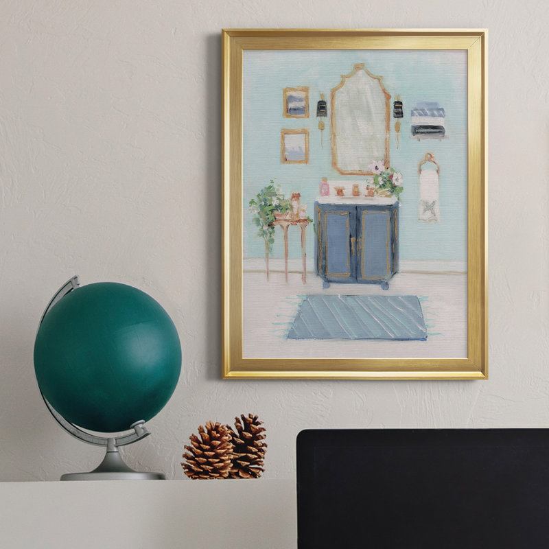«Blue Bath II», peinture sur toile encadrée, H 22,5 po x l 30,5 po x P 1,5 po, Or