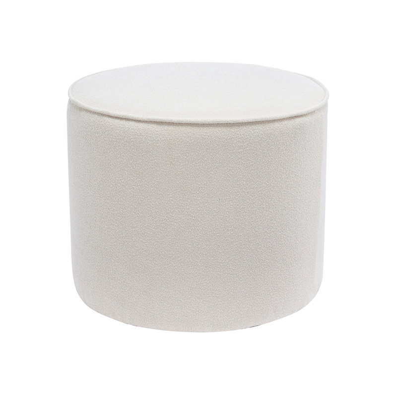 Amarjot Bouclé Fabric Round Ottoman, White Polyester Blend
