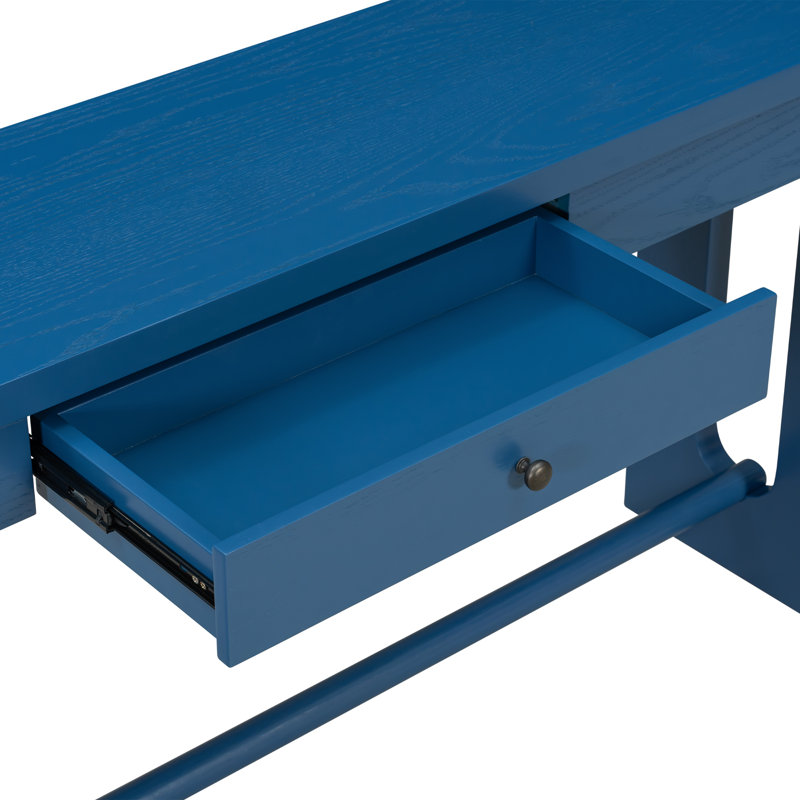 Console d'entrée rétro de 152 cm (59,8 po) en placage de chêne à grain de bois avec tiroir, Blue, Blue, Blue