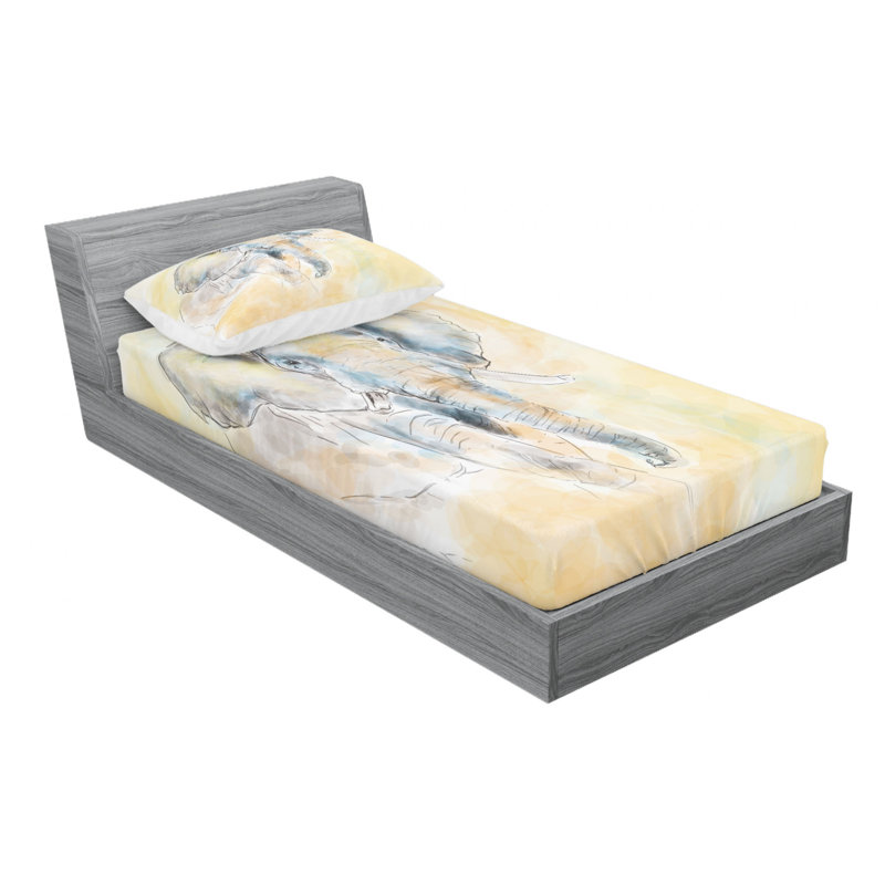 Twin White and Cream Elephant Print Microfiber Sheet Set