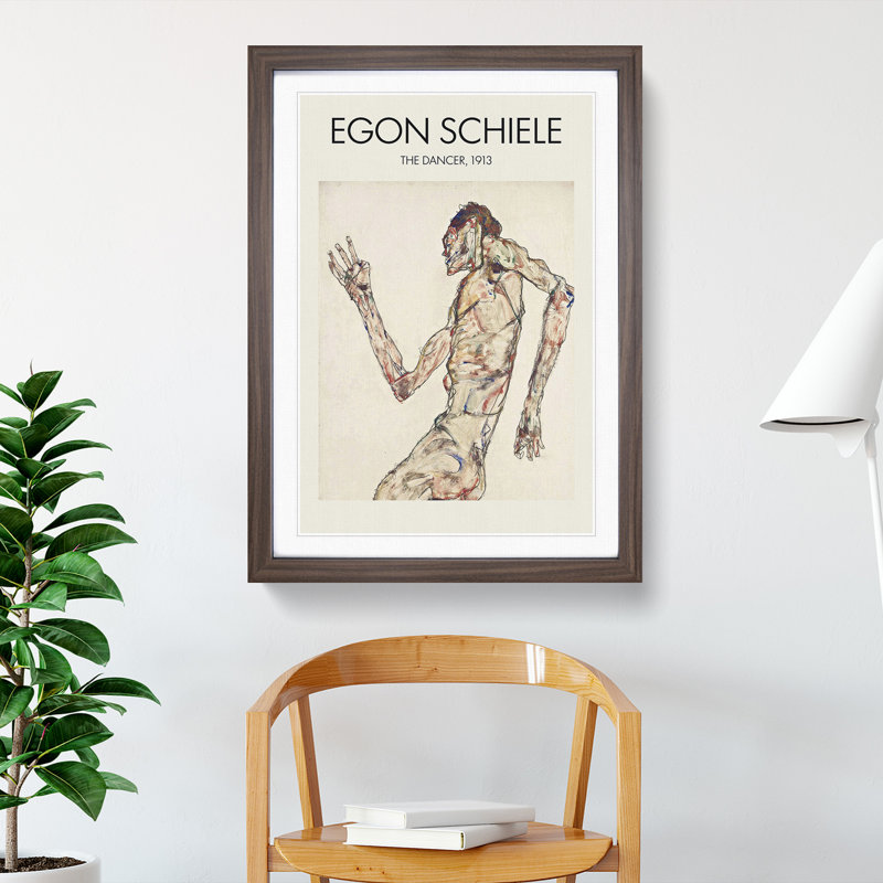 The Dancer by Egon Schiele - Picture Frame Painting, Walnut Framed, 36cm H x 27cm W x 2cm D