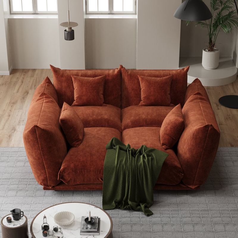  Canapé modulaire rembourré 4 pièces en chenille 4 pièces pour petit espace, salon, Orange, H 33 po x l 135,4 po x P 38,1 po