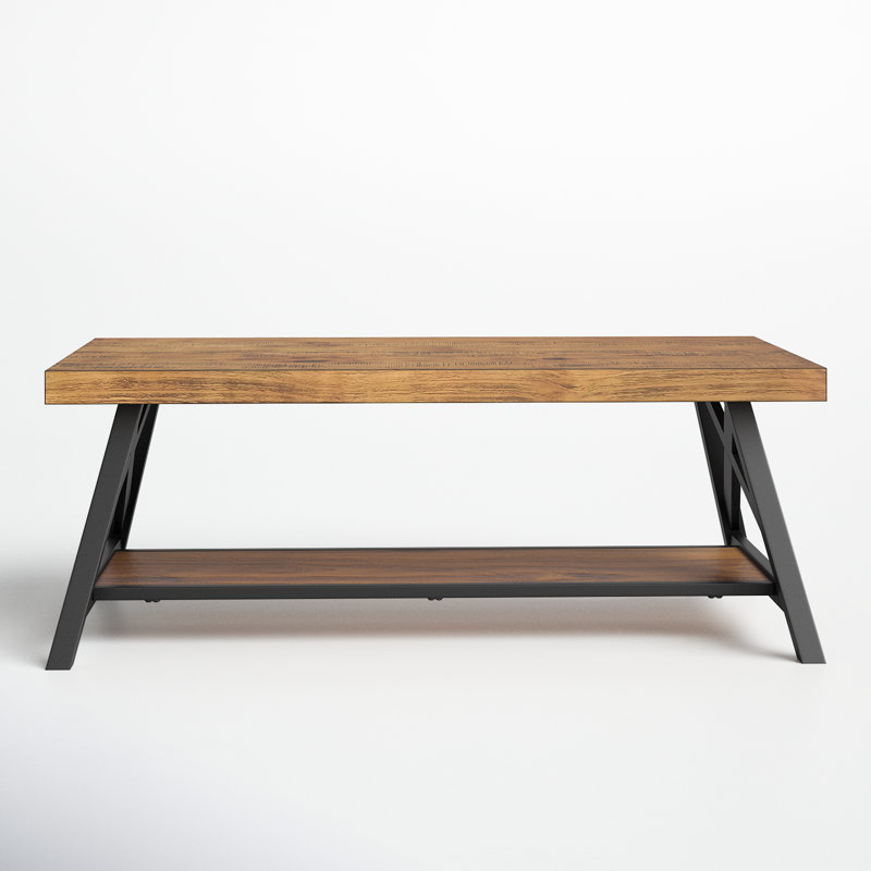Table basse à tréteaux avec rangement Isakson, Chêne