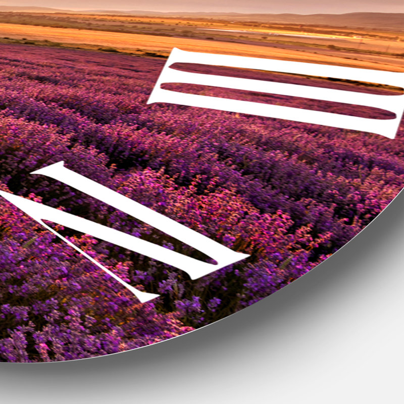 Sunrise & Dramatic Clouds Over Lavender Field IV - Farmhouse Wall Clock, 29" H x 29" W x 1" D