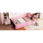 Lit plateforme simple tapissier rose avec station de charge et garde-corps