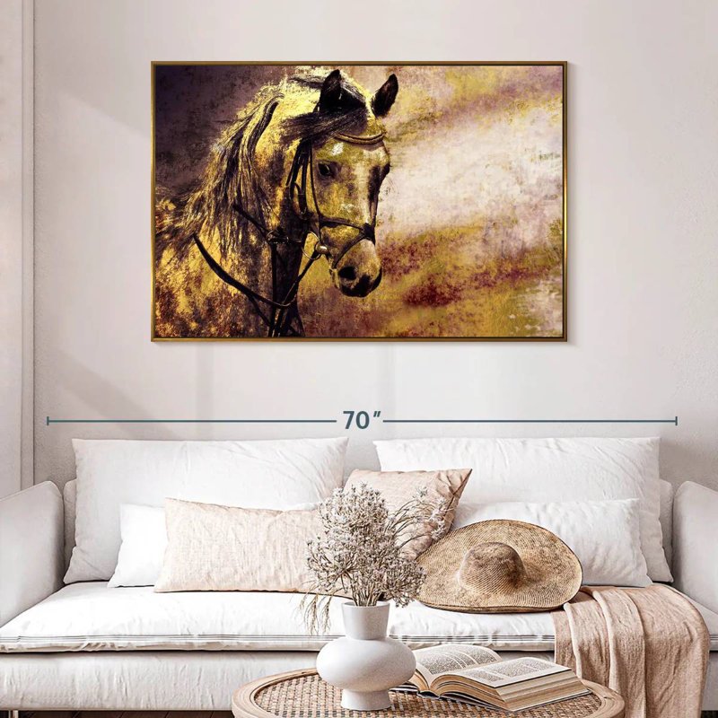 Portrait de cheval arabe, 46 po x 31 po, Cadre flottant doré