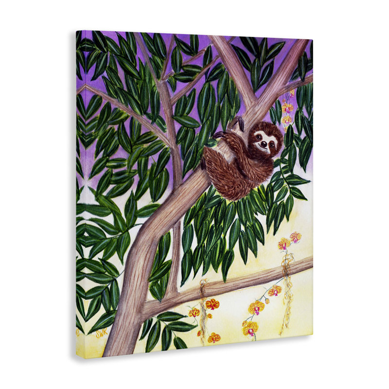 «Sloth In Tree with Smile», art mural par Sarah Waldron Kimball, H 16 po x l 20 po