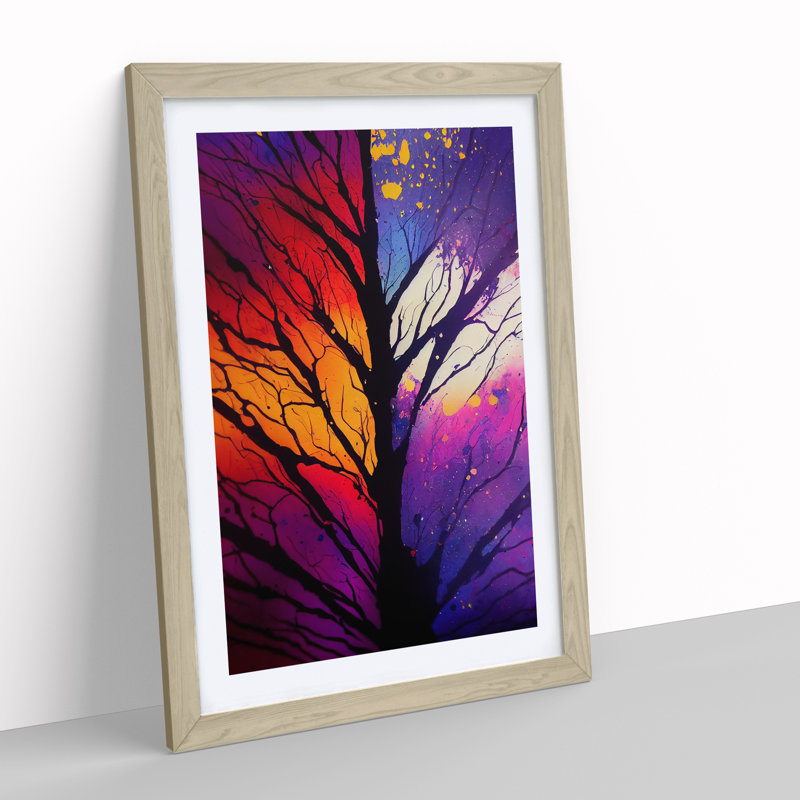 Vibrant Abstract Trees No.6 - Wall Art, 66cm H x 48cm W, Oak Picture Frame, White