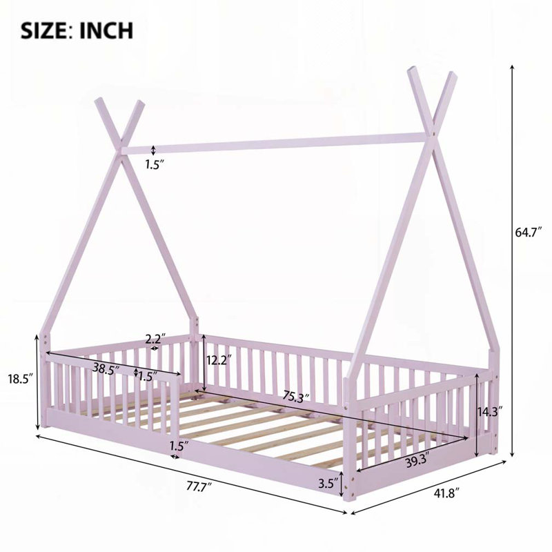 Lit en bois avec clôture Wood House, Rose