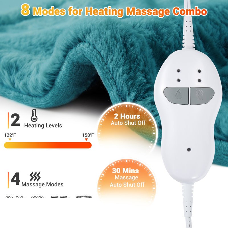Grand coussin chauffant électrique portatif 24 po x 35 po avec 4 moteurs de massage, 2 niveaux de chaleur et une minuterie pour cou, bleu marine, arrêt automatique 2 heures, 260 g