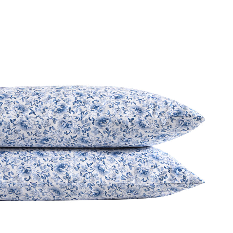 Laura Ashley Printed Cotton Sateen Pillowcase Set, Lorelei Blue