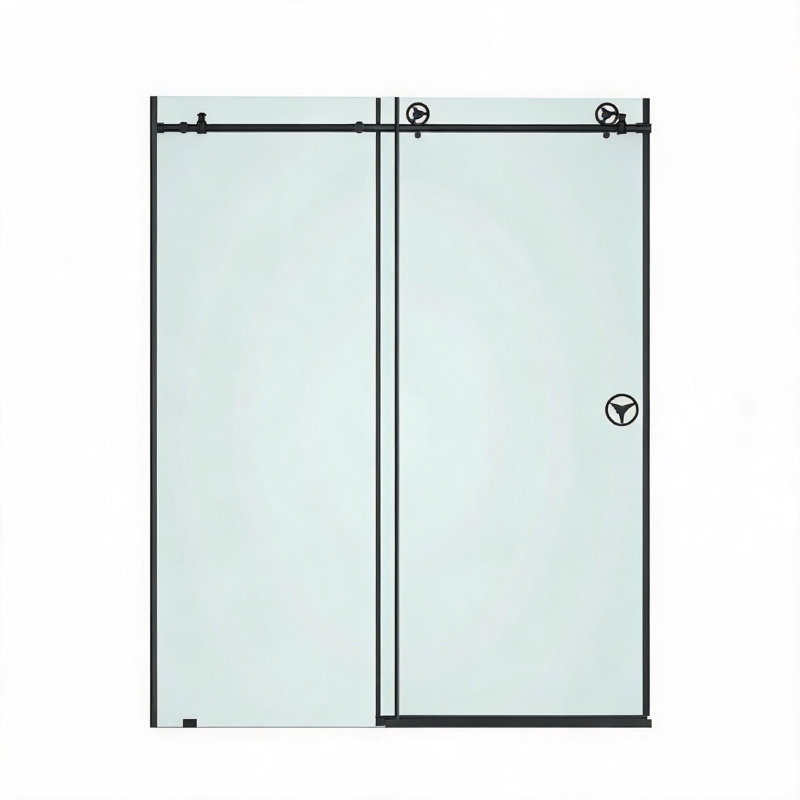 Porte de douche coulissante sans cadre, noir mat, 152 cm x 193 cm, avec verre transparent