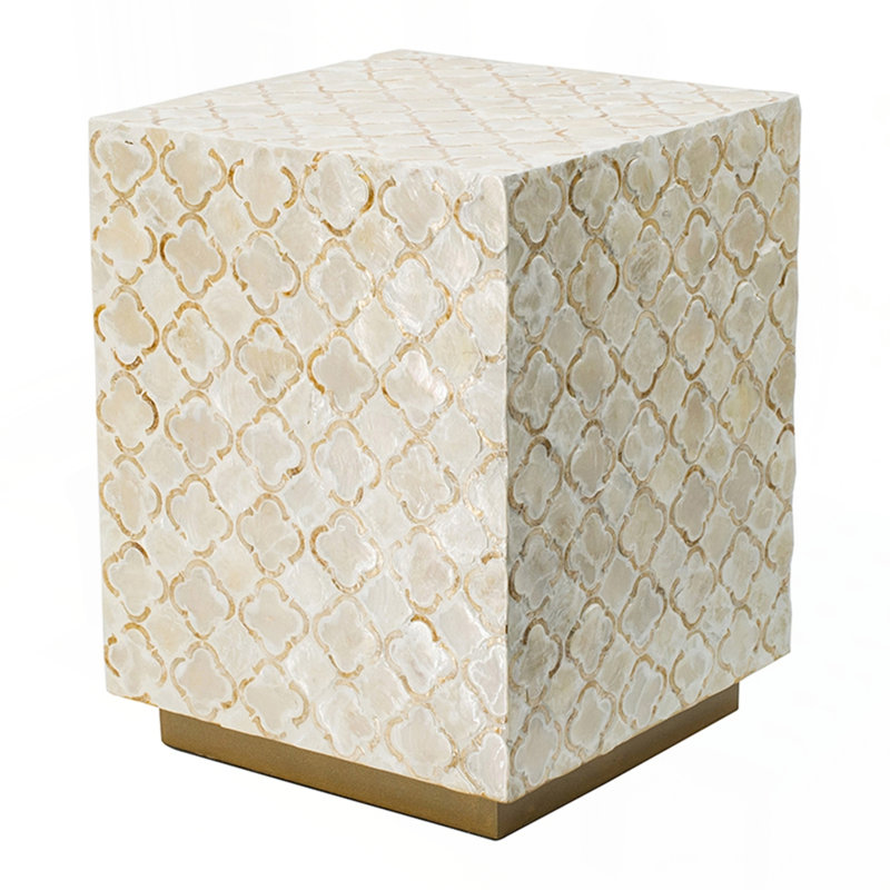 14x14x18" Square Capiz Stool, Cream