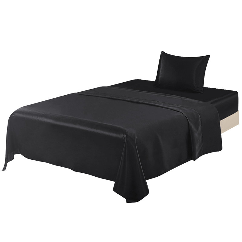 Ensemble de draps en satin, Simple, Noir